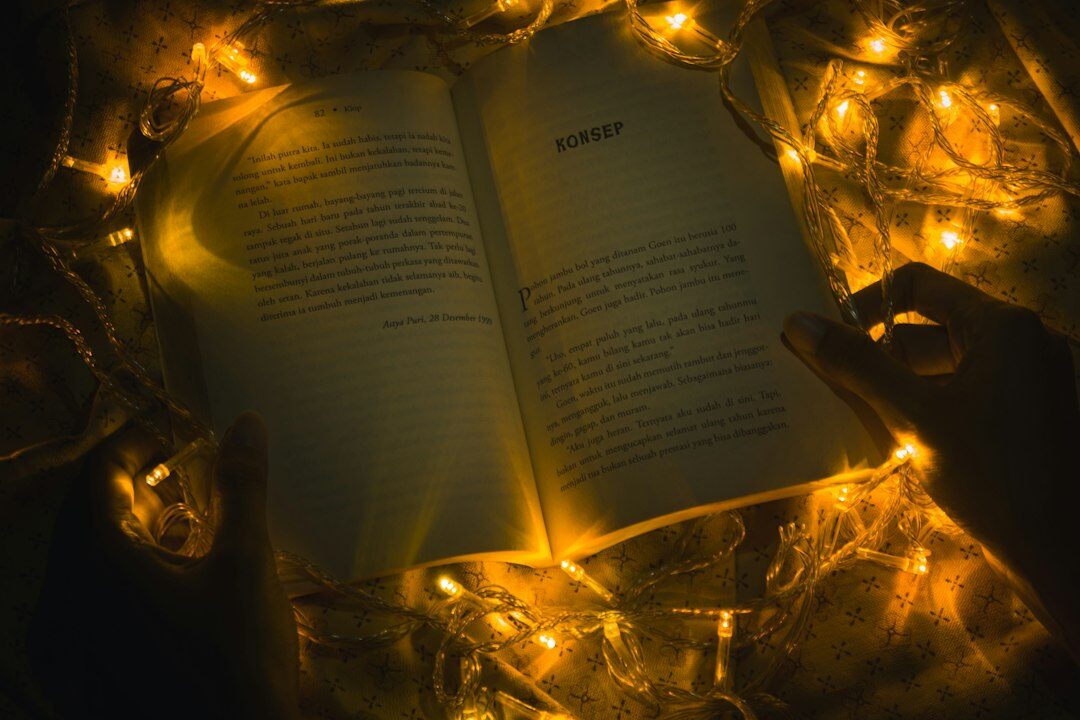 mystery novel open at night